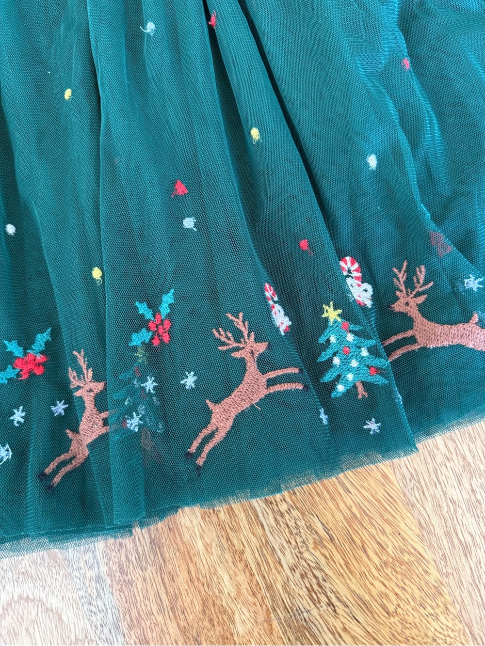 Hanna Andersson Green Long-Sleeve Tulle Dress with Holiday Embroidery - Picture 3 of 4
